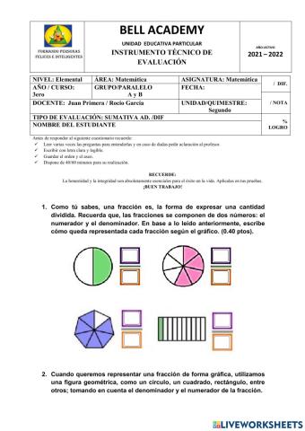 Evaluación quimestral Matemáticas
