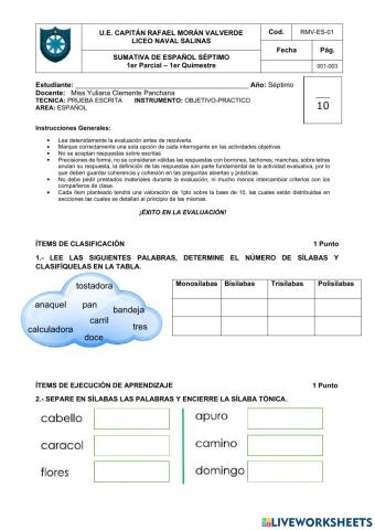 Evaluacion de español - 1er parcial