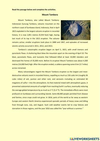 Mount Tambora -Reading