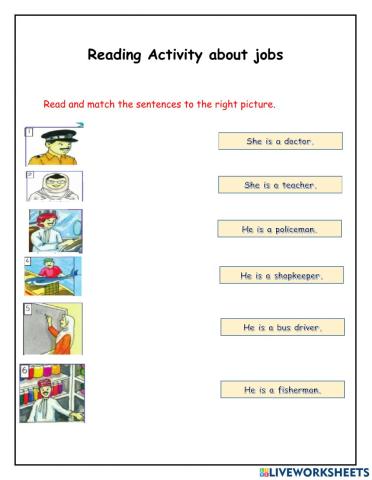 Reading activity about jobs