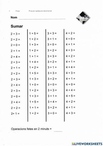 Rapidesa càlcul mental 1r quinzet
