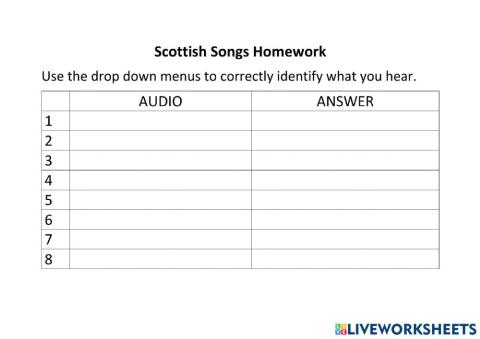 Scottish Songs Homework