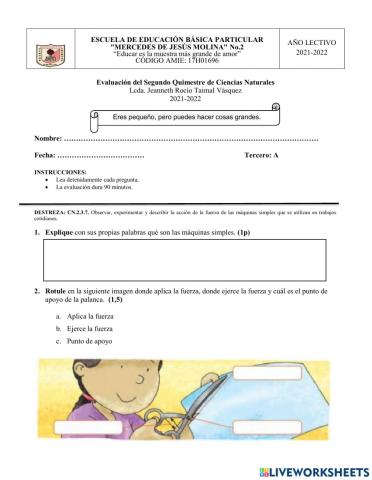 Evaluación de ciencias naturales