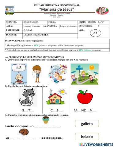 Evaluación lengua y literatura