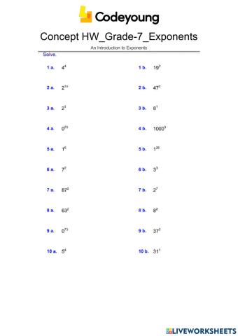 An Introduction to Exponents Concept HW