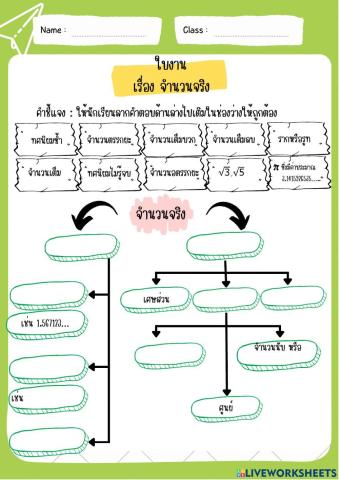 ใบงาน เรื่องจำนวนจริง