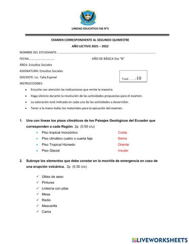 Quinto B, examen 2do quimestre EESS