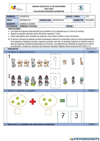 Evaluacion 2q MATEMATICA ADAPTACION