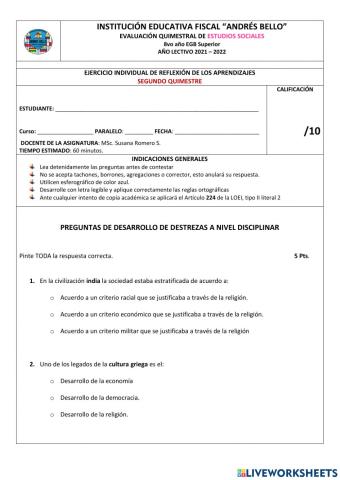 Evaluación EESS II Quimestre