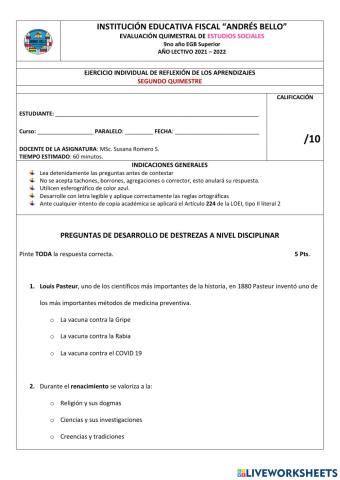 Evaluación EESS II Quimestre 9no año