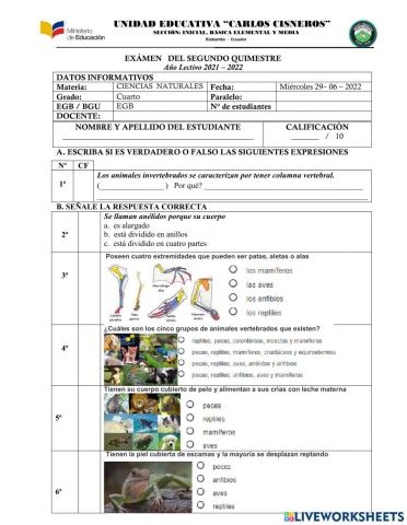 Examen de ciencias naturales