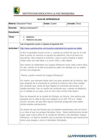 ficha de aprendizaje atletismo