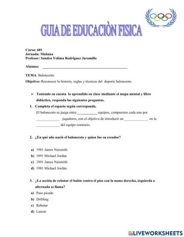 Ficha Interactiva de Baloncesto