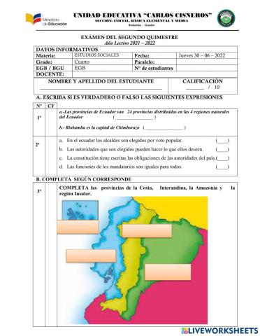 Examen de estudios sociales