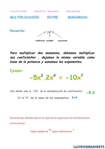 Multiplicación entre monomios