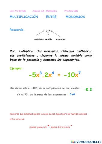 Multiplicación entre monomios