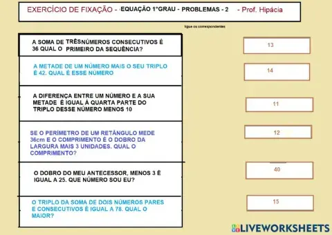 Problemas com equação do primeiro grau