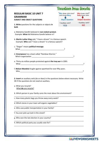 Subject and object questions