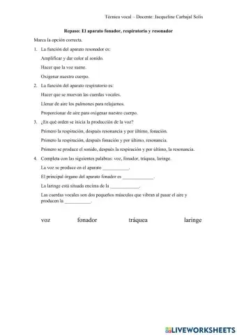 Repaso: El aparato fonador, respiratorio y resonador