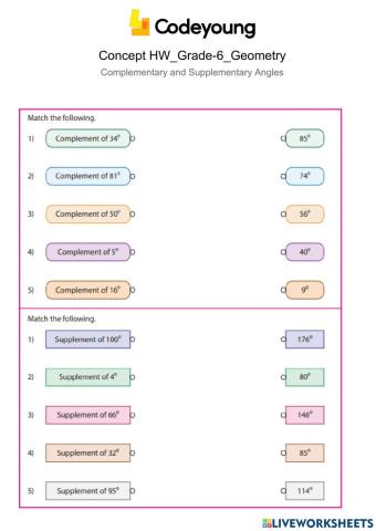 Complementary and Supplementary Angles Concept HW