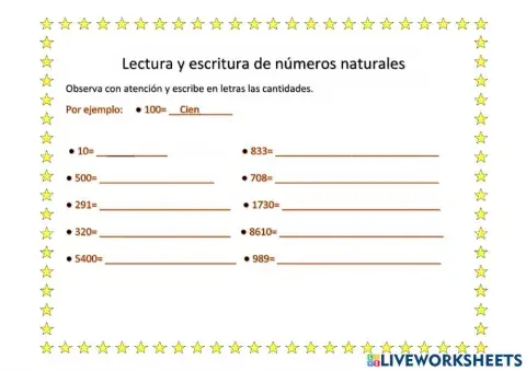 Lectura y escritura de números naturales