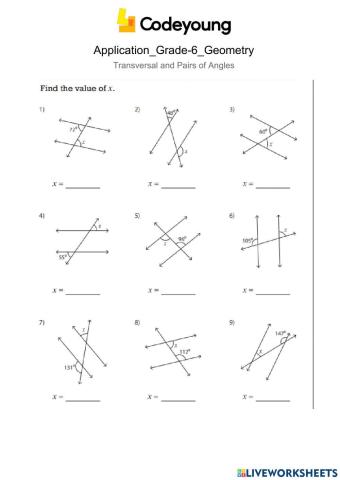 Transversal and Pairs of Angles Application