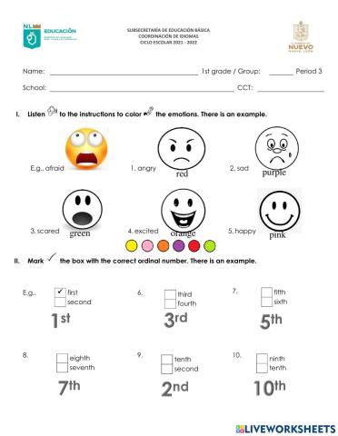 1st Grade - Third Trimester Exam