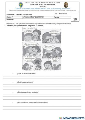 Examen lenguaje segundo quimestre