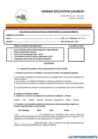 Examen de ciencias naturales