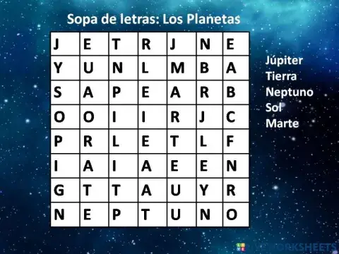 Sopa de letras de Los Planetas