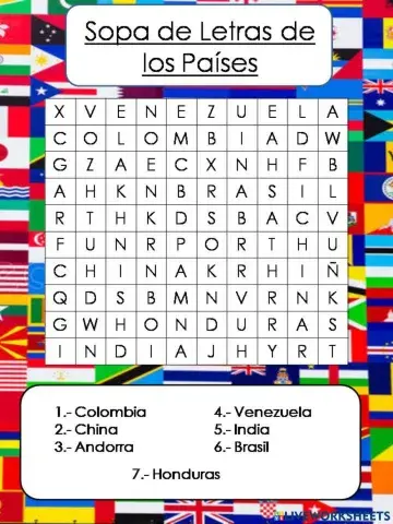 Sopa de Letras de los Países