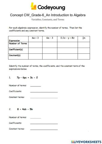 Variables, Constants, and Terms Concept CW