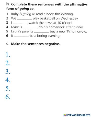 Going to for planning: Grammar: Gap fillings