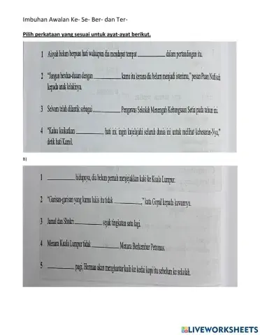 Latihan Imbuhan Awalan ke- se- ber- dan ter-