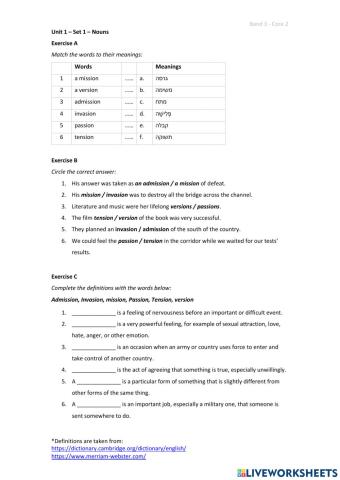 Band 3 (Core 2) - Unit 1 - Set 1