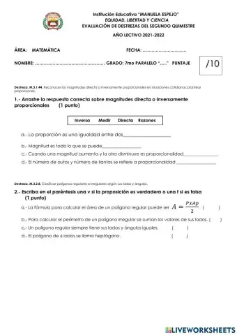 Examen de Matemática