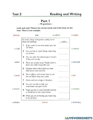 Flyers 4 Test 2 R&W Part 1-5