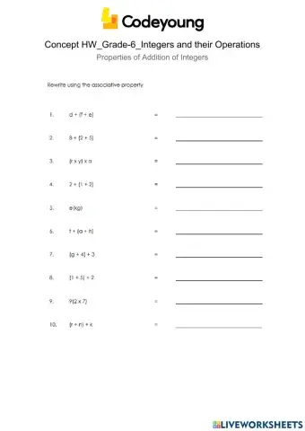 Properties of Addition of Integers Concept HW