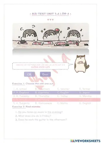 Test lớp 4 unit3-4