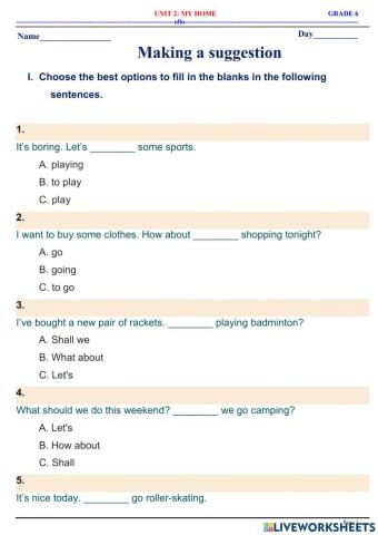 English 6.1 - Unit 2 - Making a suggestion