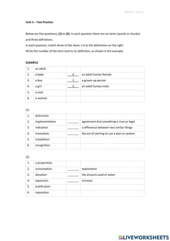 Band 3 (Core 2) - Unit 3 - Test