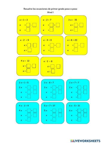 Ecuaciones de primer grado paso a paso nivel 1