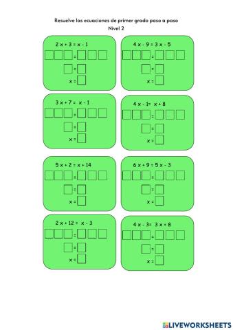 Resolución de ecuaciones de primer grado nivel 2