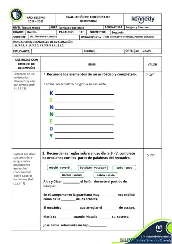 UE Kennedy Examen Lengua y Literatura