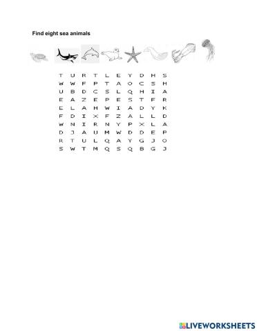 Sea animals wordsearch