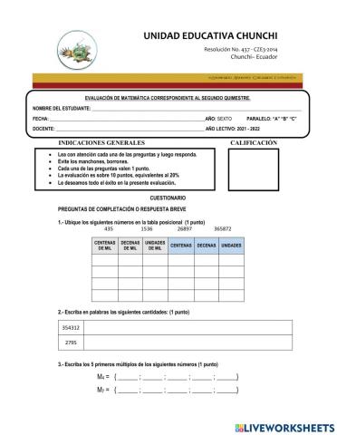 Examen de matemáticas