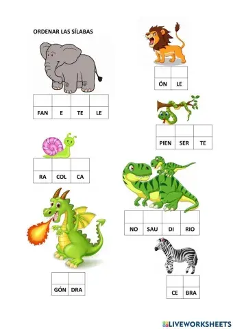 Ordenar sílabas animales