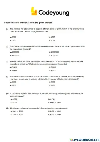 Estimation for 10-Digit Numbers Concept HW