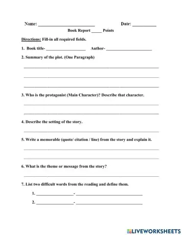 Book Report One Page