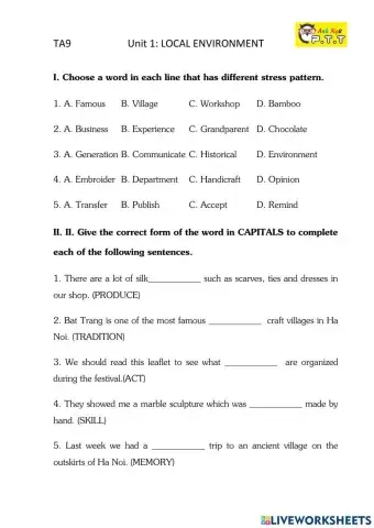 Ta9 unit 1- LOCAL ENVIRONMENT